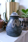 Wavy 60s Ceramic Flower Vase With Black Tourmaline in Quartz Sphere Stopper